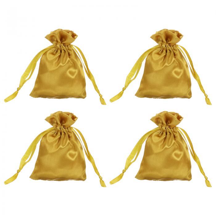 引き締め付きサテンバッグ、3x4インチのウェディングファボーバッグミニギフトパッケージングバッグ、誕生日、クリスマス、宝石パーティー用（金、4個入り）