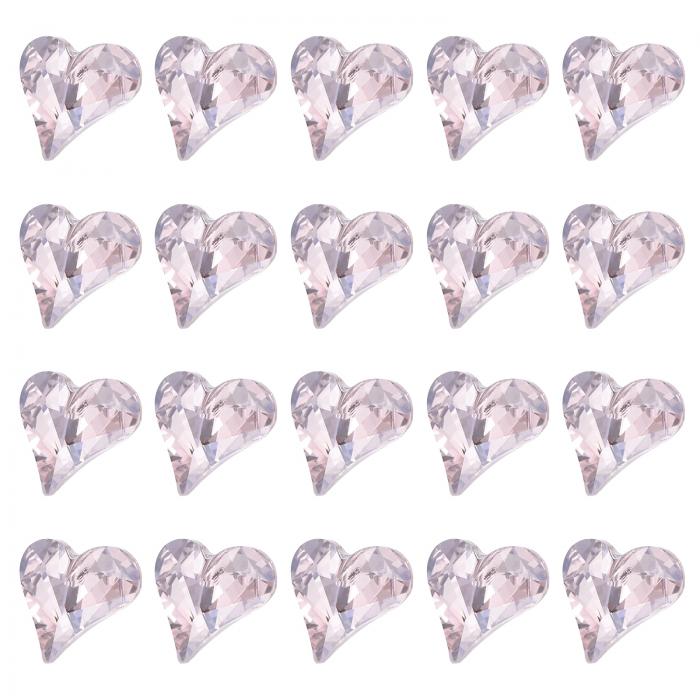 20個3Dハート ダークピンク ネイルラインストーン 12x13 mm K9ガラス水晶ラインストーン ポイン トバック クルックドハート ジェム ネイル装飾アー...
