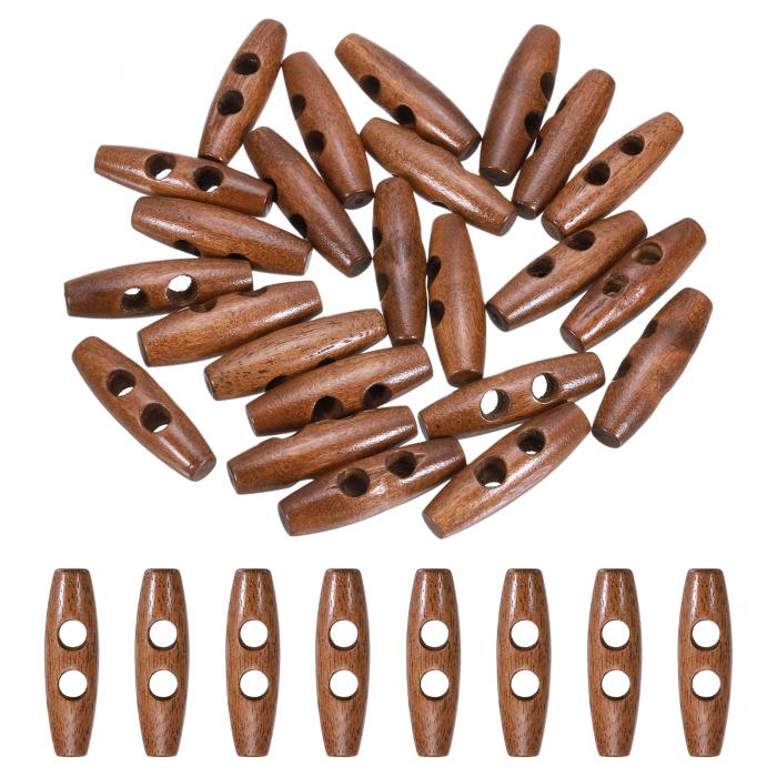 24個 木製トグルボタン 40mm/1.6" 2穴ウッドオリーブ製ボタン DIYクラフトコートセーター衣類ジャケッ..