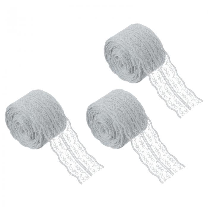 33ヤードレーストリムリボン 1.8インチ幅ヴィンテージフローラルパターンクロシェレースエッジリボントリミングDIY裁縫クラフトギフト包装ウェディングドレスホームデコレーション（グレー 3ロール）