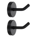 2個2インチコートフック、ステンレス製ロングノーズ壁掛けフック、居間、バスルーム、クローゼット、ワードローブ用のローブタオルハンガー、黒