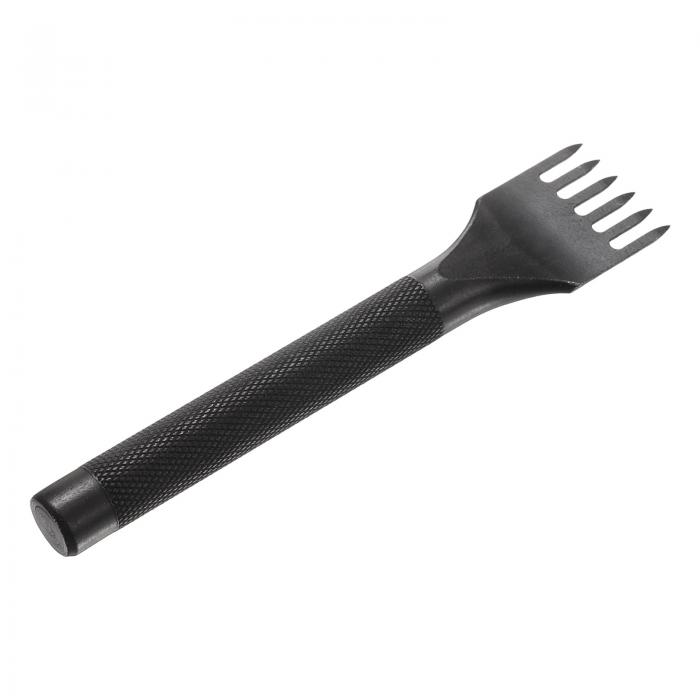 レザーステッチングパンチ4mm 6本プロング炭素鋼レザーパンチホールツールチゼルDIYクラフトハンドバッ..