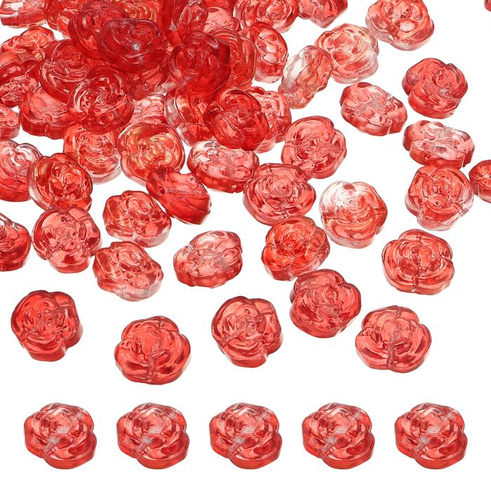 100個のローズビーズ 0.55"ガラスフラワーローズ装飾彫刻されたルーズスペーサー水晶クラフトビーズ DI..
