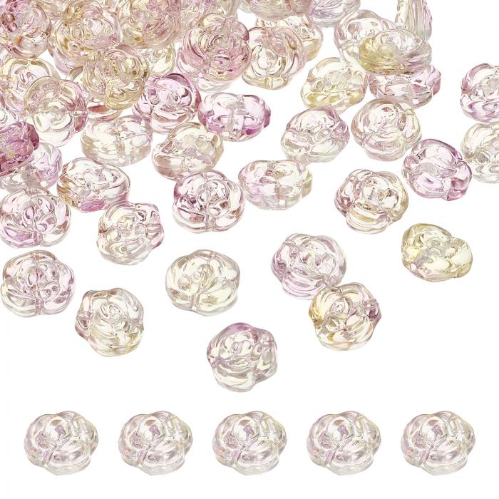 100個のローズビーズ 0.55"ガラスフラワーローズ装飾彫刻されたルーズスペーサー水晶クラフトビーズ DI..