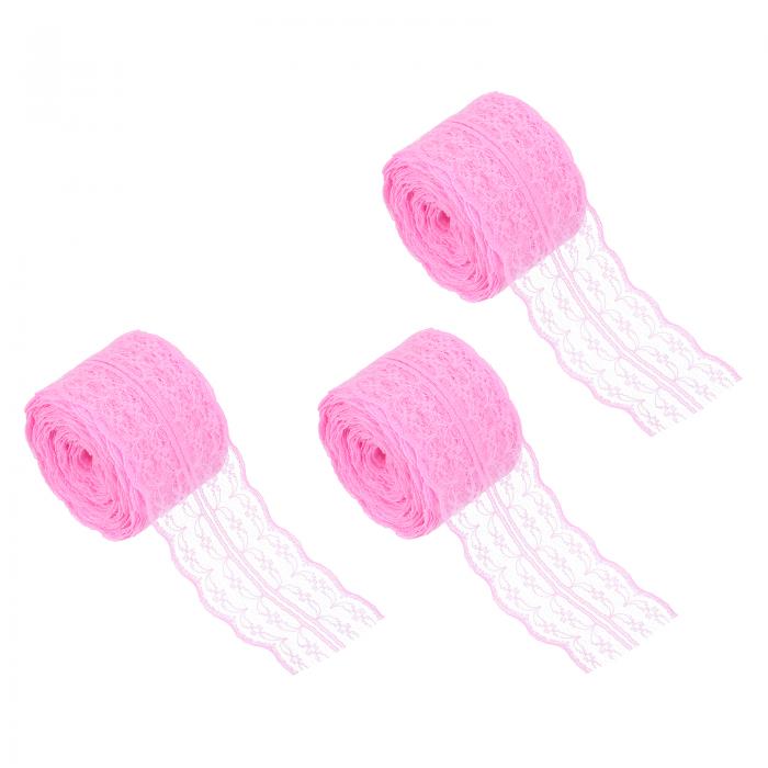 33ヤードレーストリムリボン 1.8インチ幅のヴィンテージフローラルパターンクロシェレースエッジリボントリミング DIY裁縫クラフトギフト包装ウェディングドレスホームデコレーション用（ライトピンク 3ロール）