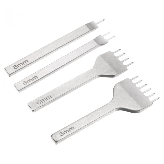 4個のレザーステッチングパンチ6mm 1/2/4/6プロングカーボン鋼レザーパンチホールツールチゼルDIYクラ..