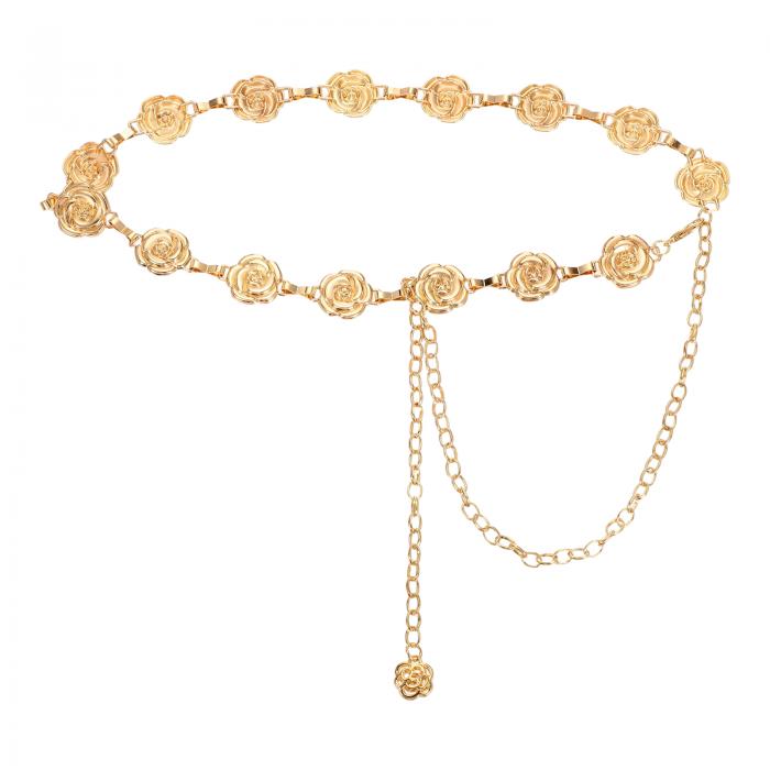 ウェスタンメタルコンチョベルト ウィメンズウエストチェーンベルト ジーンズドレスとのカントリーコンサートアウトフィット ローズ 金トーン