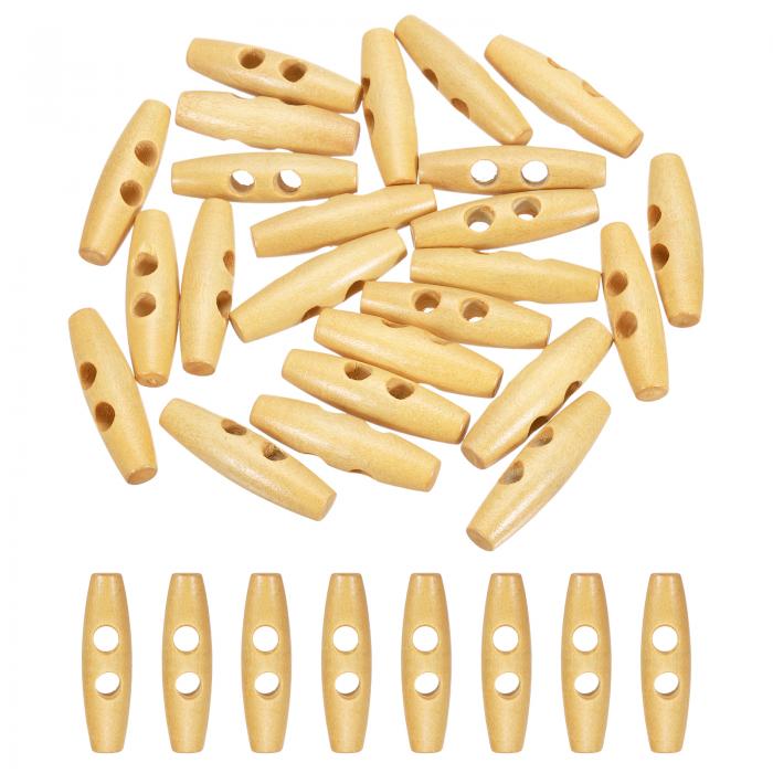 24個 木製トグルボタン 35mm/1.4" 2穴ウッドオリーブ製ボタン DIYクラフトコートセーター衣類ジャケッ..