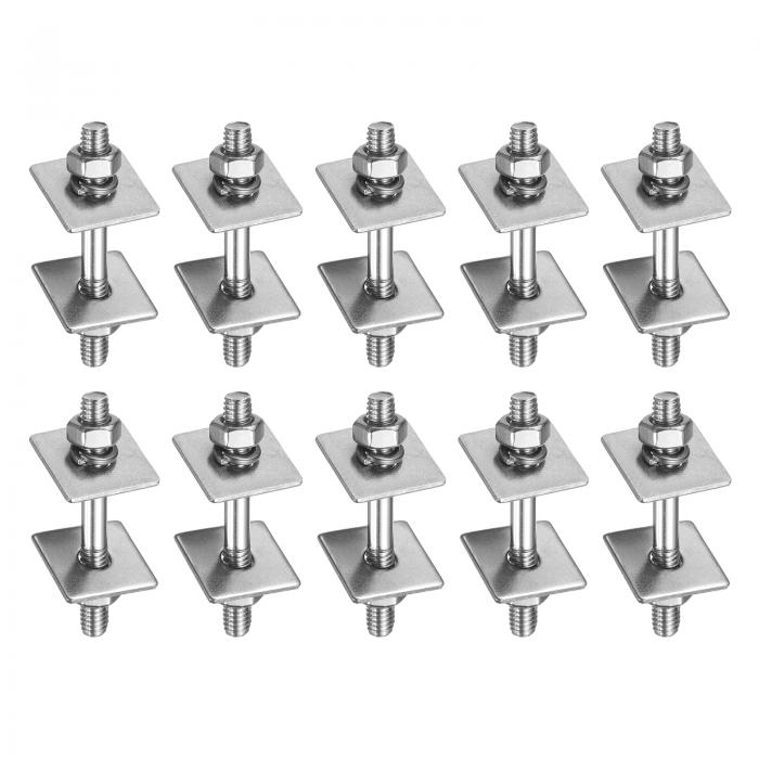 10個M6x50mm 304ステンレス鋼両端ねじ付きスタッドねじボルトナット、角フラットワッシャー＆スプリン..