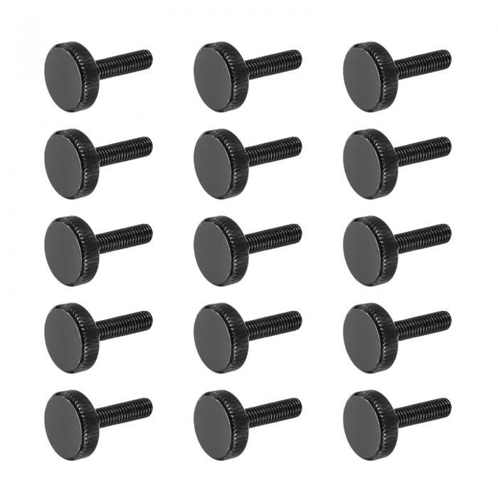 15個 M5 x 20mm つまみねじ ローレット 黒鋼 ノギス用固定ネジ フラットヘッド メトリックねじ山付きボ..