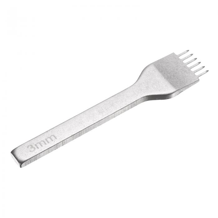 レザーステッチングパンチ3 mm 6本プロング炭素鋼レザーパンチホールツールチゼルDIYクラフトハンドバ..