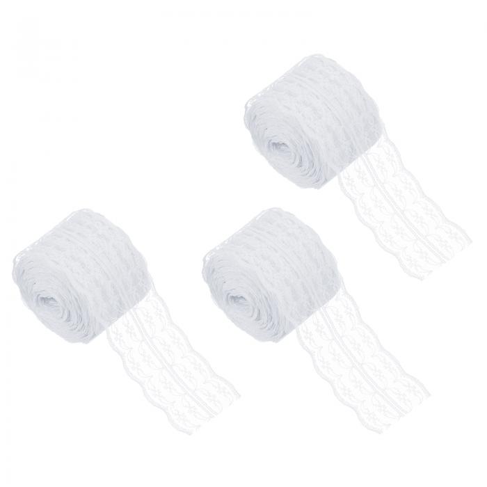 33ヤードレーストリムリボン 1.8インチ幅のヴィンテージフローラルパターンクロシェレースエッジリボントリミング DIY裁縫クラフトギフト包装ウェディングドレスホームデコレーション用（ホワイト 3ロール）