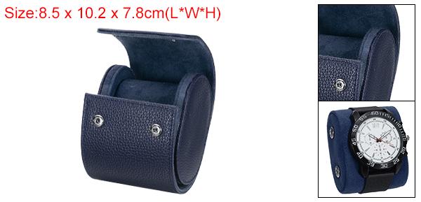 メンズとレディース用のポータブルレザーウォッチケース、シングルスロット、旅行用ウォッチロールトラベルケース、取り外し可能な枕付き、旅行、ディスプレイ、質感ードブルー