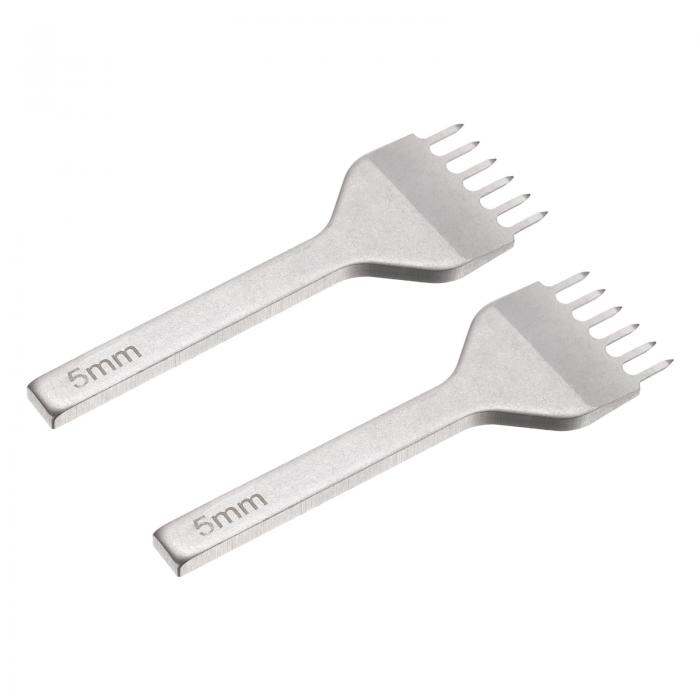 2個 ステッチングパンチ 5mm 6本 プリング カーボン鋼 2個 パンチホールツール チゼル DIY クラフト ハ..