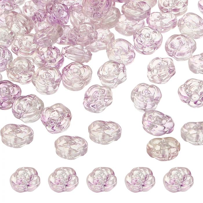 100個のローズビーズ 0.55"ガラスフラワーローズ装飾彫刻されたルーズスペーサー水晶クラフトビーズ DI..