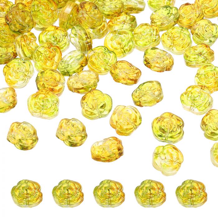 100個のローズビーズ 0.55"ガラスフラワーローズ装飾彫刻されたルーズスペーサー水晶クラフトビーズ DI..