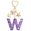 PATIKIL かわいいイニシャルレターキーチェーン レターW 女性用ブリングラブバタフライスター バッグバックパック財布車のキーカップアクセサリー パープル