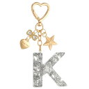 PATIKIL かわいいイニシャルレターキーチェーン レターK 女性用ブリングラブバタフライスター バッグバックパック財布車のキーカップアクセサリーシルバー