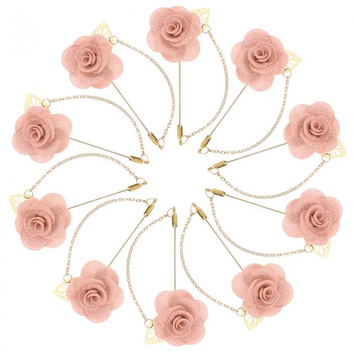 M METERXITY メンズスーツ用10個入りカメリアフラワーラ ペルピン 金リーフブローチ付きカメリアブローチピン ウェディングアクセサリー/スーツタキシー...