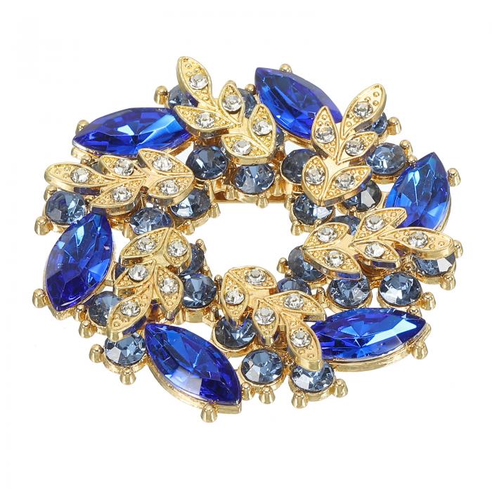 PATIKIL ラインストーンフラワーブローチピン 女性用 大きな水晶リースラ ペルピン ウェディングパーティー 誕生日 ダンス バンケット ドレス 衣類 帽子 装飾用 ブルー