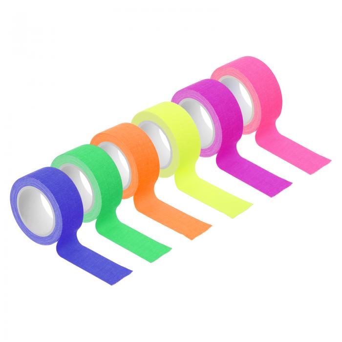 PATIKIL 1インチ×16フィートネオンガファークロステープ 6ロールのレインボーカラー蛍光黒ライト反応性..