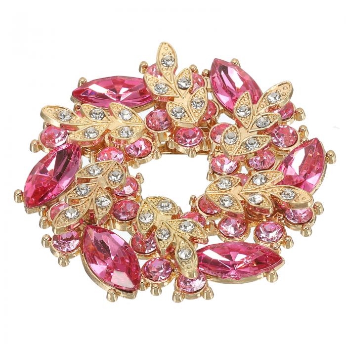 PATIKIL ラインストーンフラワーブローチピン 女性用ウェディングパーティー誕生日ダンスバンケットドレス衣類帽子バッグ装飾用 ピンク