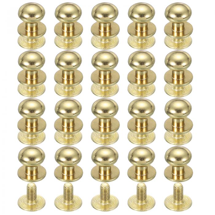 PATIKIL 10 mm レザーリベット 20セット ボールヘッドスタッドスクリューバックラウンドヘッドボタンシカゴスクリューニップルスタッドリベット レザーDIYクラフトハンドバッグベルト修理用 金色
