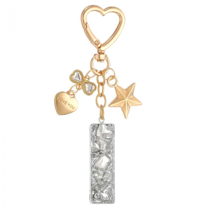 PATIKIL かわいいイニシャルレターキーチェーン レターI 女性用ブリングラブバタフライスター バッグバックパック財布車のキーカップアクセサリーシルバー