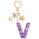 PATIKIL かわいいイニシャルレターキーチェーン レターV 女性用ブリングラブバタフライスター バッグバックパック財布車のキーカップアクセサリー パープル