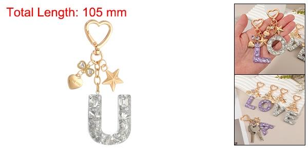 PATIKIL かわいいイニシャルレターキーチェーン レターU 女性用ブリングラブバタフライスター バッグバックパック財布車のキーカップアクセサリーシルバー 2