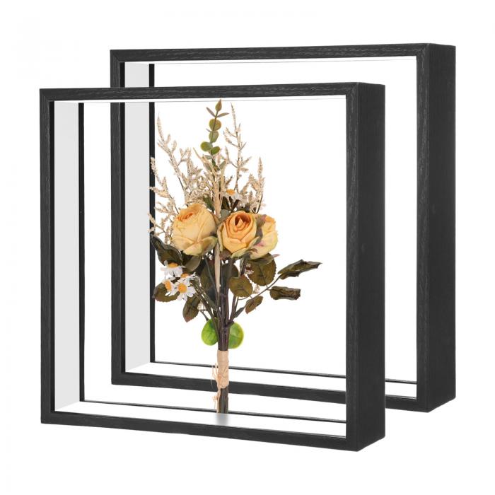 M METERXITY ドライフラワーフレーム 2個パック 10 x 10インチ ダブルアクリル木製ドライフラワーフォ..