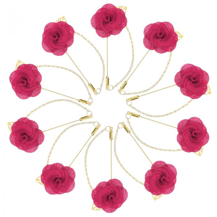 M METERXITY メンズスーツ用 カメリアフラワーラ ペルピン10個セット 金リーフブローチ付き カメリアブローチピン ウェディングアクセサリー/スーツタ...