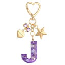 PATIKIL かわいいイニシャルレターキーチェーン レターJ 女性用ブリングラブバタフライスター バッグバックパック財布車のキーカップアクセサリー パープル