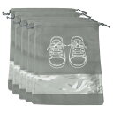 CAPASTEC クリアウィンドウ付きのパッキング用シューズバッグ5個セット、防塵ドローストリングトラベルシューズ収納バッグ、メンズ・レディース用、中サイズ、グ...