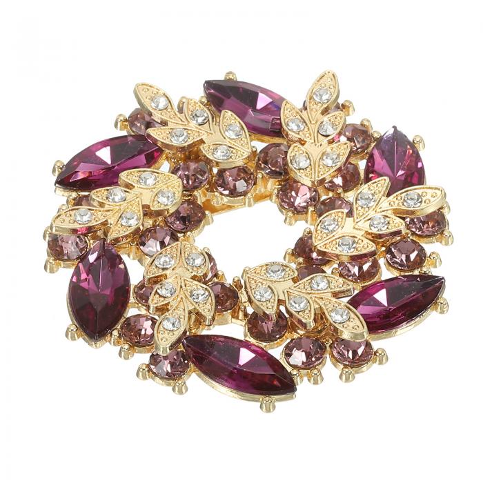 PATIKIL ラインストーンフラワーブローチピン 女性用 大きな水晶リースラ ペルピン ウェディングパーティー 誕生日 ダンス バンケット ドレス 衣類 帽子 装飾 パープル