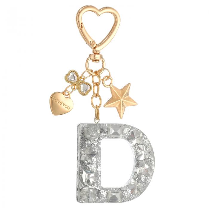 PATIKIL かわいいイニシャルレターキーチェーン レターD 女性用ブリングラブバタフライスター バッグバックパック財布車のキーカップアクセサリーシルバー