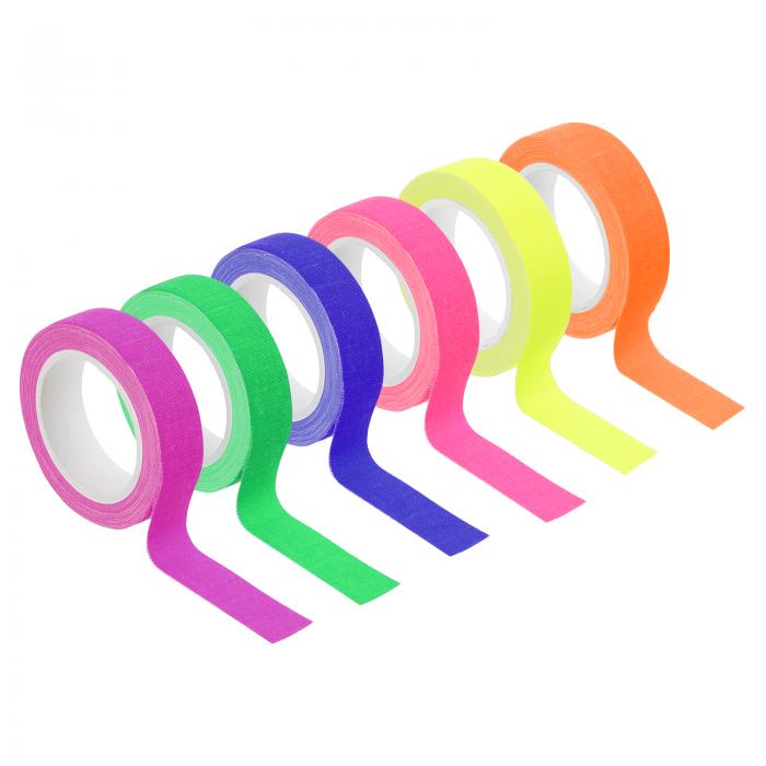 PATIKIL 0.6インチ×16フィートネオンガファークロステープ 6ロールのレインボーカラー蛍光黒ライト反応性暗闇で光るテープ ダンスフロアの蛍光パーティー用品