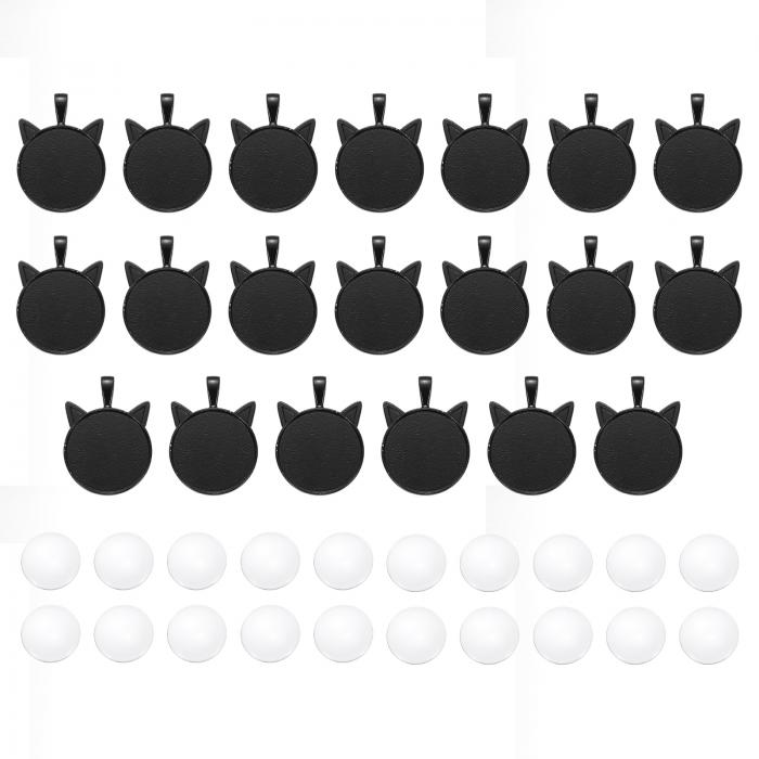 PATIKIL 20個 ペンダント製作キット25mmキャット形ペンダントトレイキットブランクフォト装飾クリアガ..