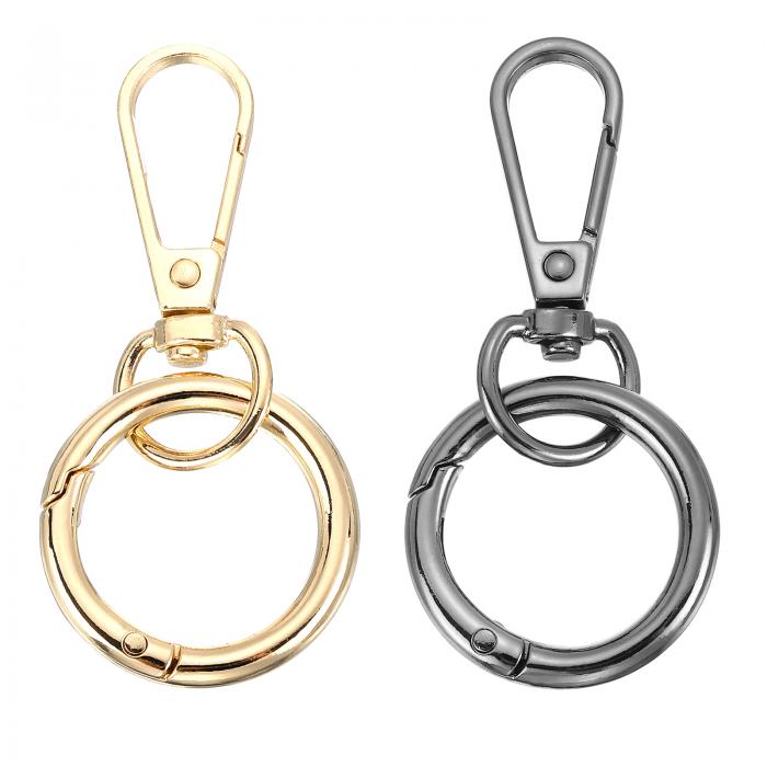 PATIKIL 2.8" スイベル スナップフック キーリング付き 2個 ダブルオープニング メタル ロブスタースイベル クラ スプ クリップ Oリング付き DIY クラフト ラニヤード作り用 ダークグレー/金色