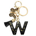 イニシャルレターキーチェーン レジン製かわいい蝶のタッセルペンダントアクセサリー 女性用アルファベットキーリング 財布 ハンドバッグ バックパック用 黒 W
