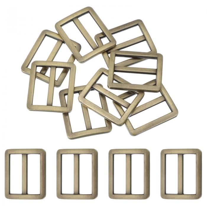 8個のフラットメタルスライドバックル、1インチ亜鉛合金調節可能バックル、バッグバックパック財布ベルト用のウェビングストラップファスナー トライグ ライドアジャスタースライダー、ブロンズ