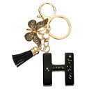 イニシャルレターキーチェーン レジン製かわいい蝶のタッセルペンダントアクセサリー 女性用アルファベットキーリング 財布 ハンドバッグ バックパック用 黒 H