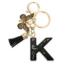 イニシャルレターキーチェーン レジン製かわいい蝶のタッセルペンダントアクセサリー 女性用アルファベットキーリング 財布 ハンドバッグ バックパック用 黒-K
