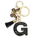 イニシャルレターキーチェーン レジン製かわいい蝶のタッセルペンダントアクセサリー アルファベットキーリング 財布 ハンドバッグ バックパック用 黒 G
