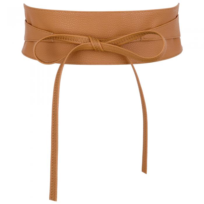 Elerevyo レディース フェイクレザー 帯ベルト 蝶結び ワイドウエストバンド イブニングドレス ドレスシャツ用 カラメル One Size