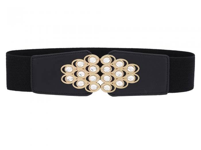 Elerevyo レディースファッションラインストーンワイド伸縮性ベルト厚手ストレッチウエストバンドデー..