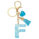 イニシャルレターキーチェーン レジン製かわいいハートタッセルペンダントアクセサリー アルファベットキーリング 財布 ハンドバッグ バックパック用 ブルー