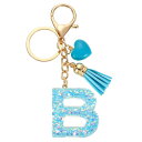 イニシャルレターキーチェーン レジン製かわいいハートタッセルペンダントアクセサリー アルファベットキーリング 財布 ハンドバッグ バックパック用 ブルー B