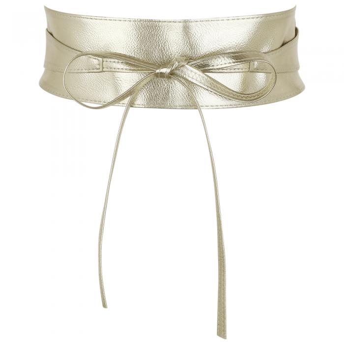 Elerevyo レディース フェイクレザー 帯ベルト 蝶結び ワイドウエストバンド イブニングドレス ドレス..