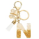 イニシャルレターキーチェーン レジン製かわいい蝶のタッセルペンダントアクセサリー 女性用アルファベットキーリング 財布 ハンドバッグ バックパック用 金 M